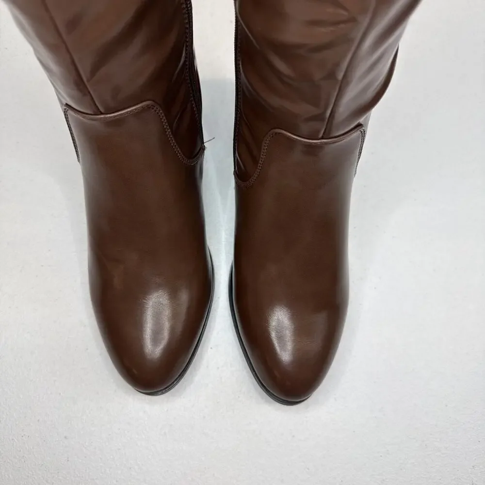 Womens Chocolate Brown Knee High Boots Block Heel Faux Leather Size 7.5